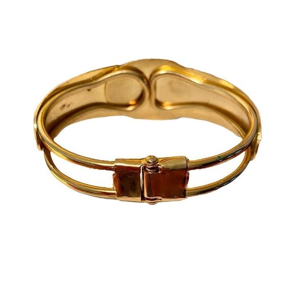 Cobalt Blue & Gold Floral Hinged Bracelet. Elegant Looking - Picture 4 of 6